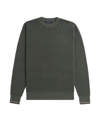 Fred Perry Green Sweater with Honeycomb Texture