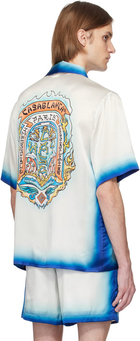 White & Blue 'Casa Way' Skate Silk Shirt