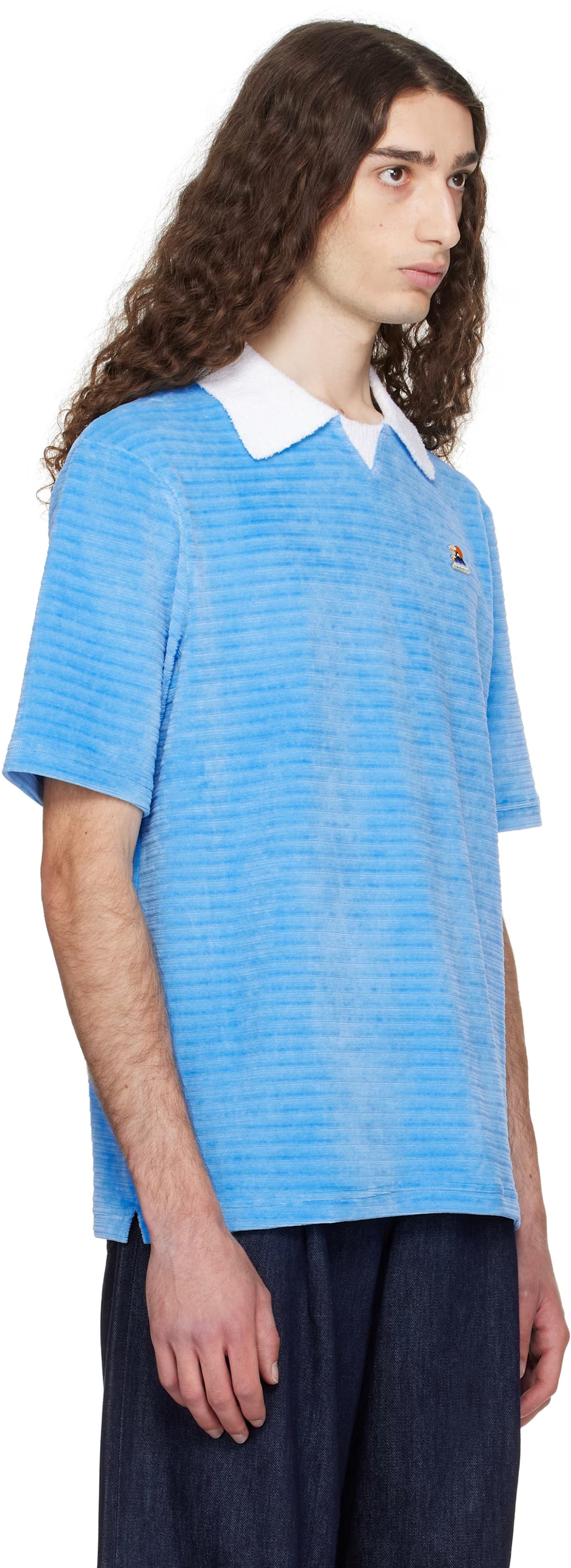Blue Velour Stripe Polo