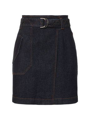 Ferrari Pleated belted denim mini wrap skirt