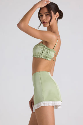 Ruffle-Trim Smocked Crop Top in Spring Green