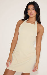 Butter Cream Tailored Woven Halterneck A Line Dress