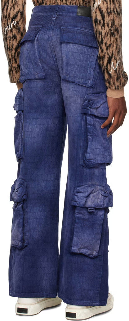 Blue Jacquard Cargo Pants