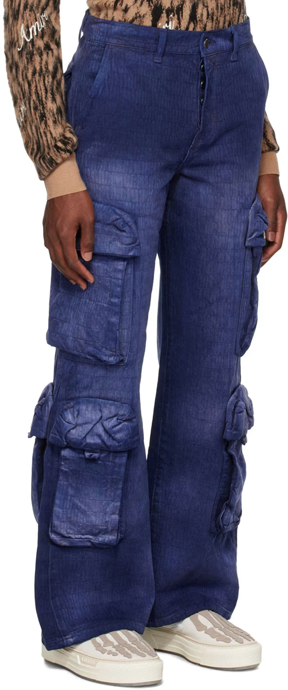 Blue Jacquard Cargo Pants