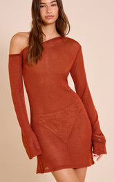 Rust Asymmetric Filigree Dress