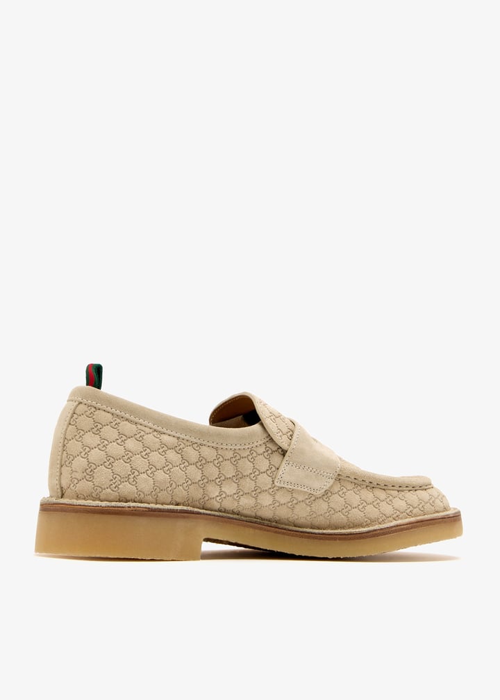 Gucci GG Canvas & Suede Loafers – Beige