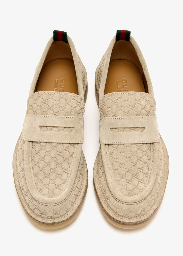 Gucci GG Canvas & Suede Loafers – Beige