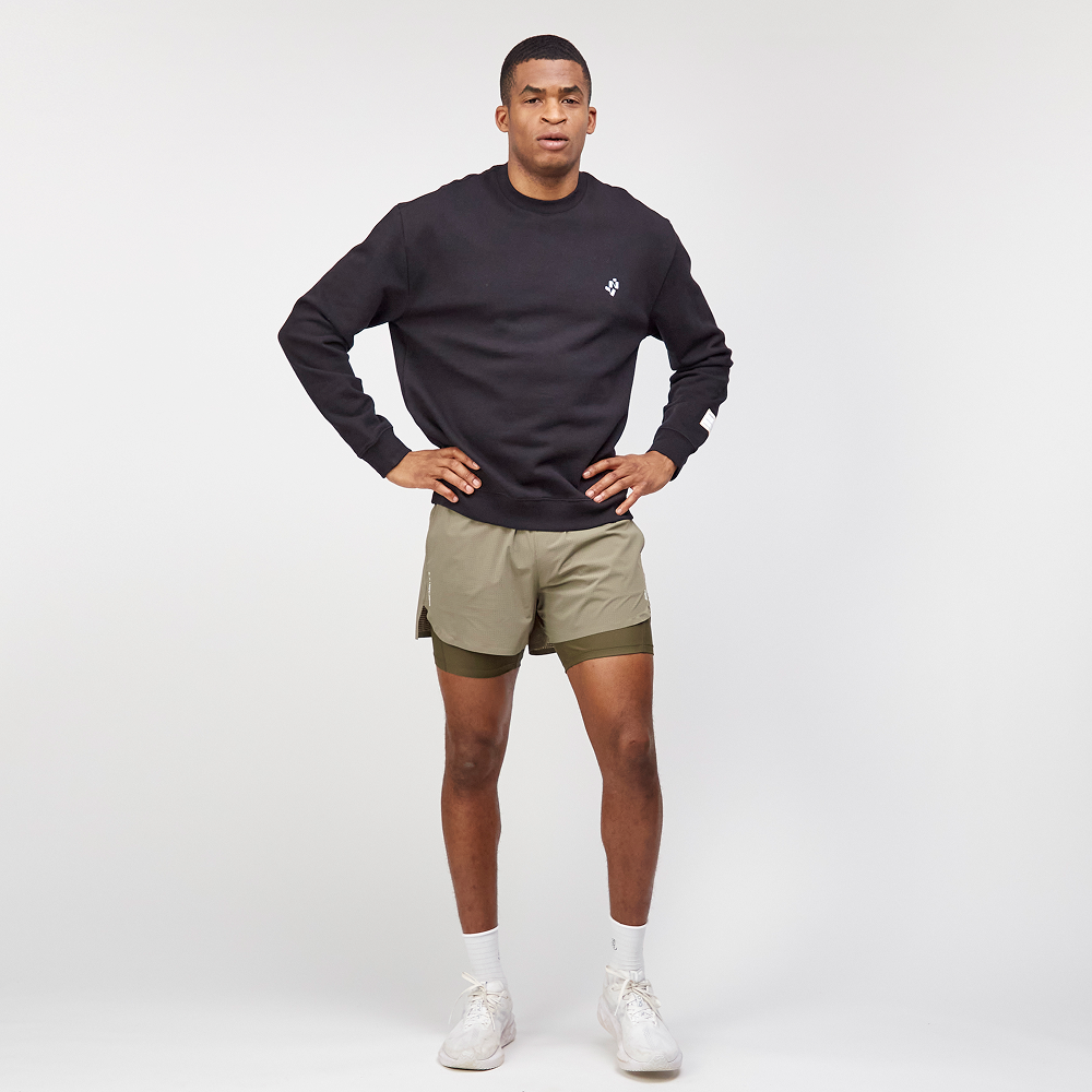 Cotton Fleece Abstract Grid Crewneck - Unisex, Black