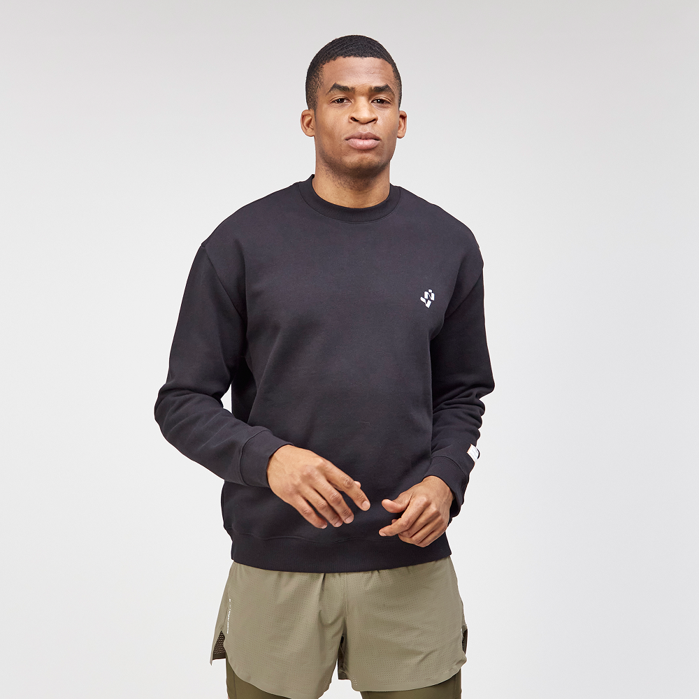 Cotton Fleece Abstract Grid Crewneck - Unisex, Black