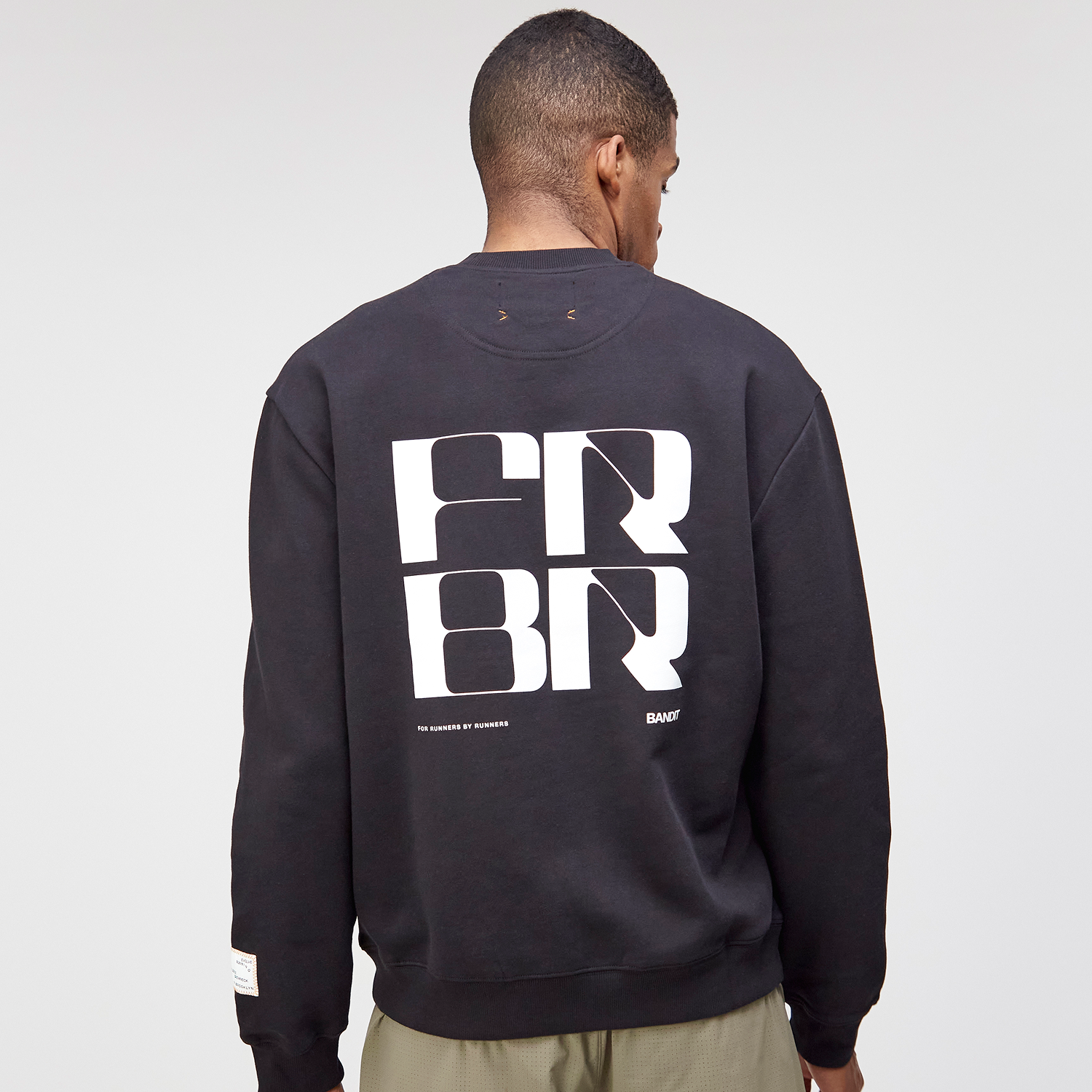 Cotton Fleece Abstract Grid Crewneck - Unisex, Black