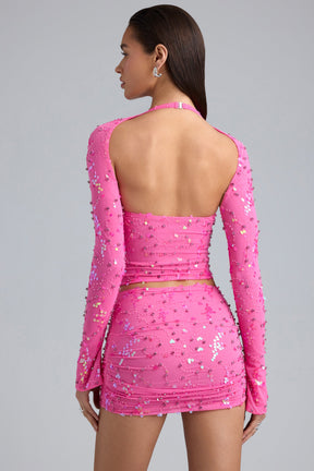 Ruched Mid-Rise Micro Mini Skirt in Bubblegum Pink