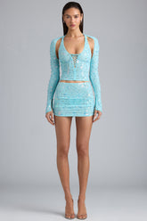 Ruched Mid-Rise Micro Mini Skirt in Ice Blue