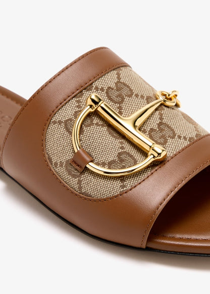 Horsebit Slide Sandals in GG Canvas & Leather
