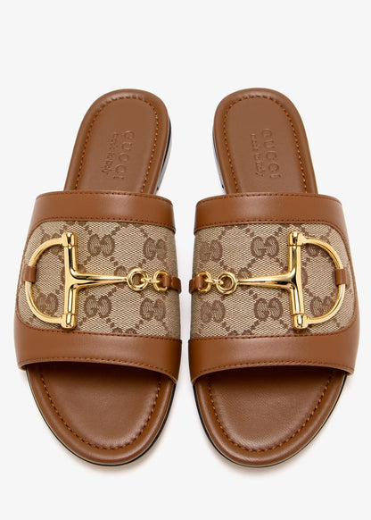Horsebit Slide Sandals in GG Canvas & Leather