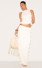 Cream Chiffon Textured Maxi Skirt