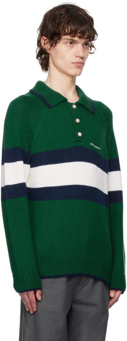 Green Colourblock Long Sleeve Polo