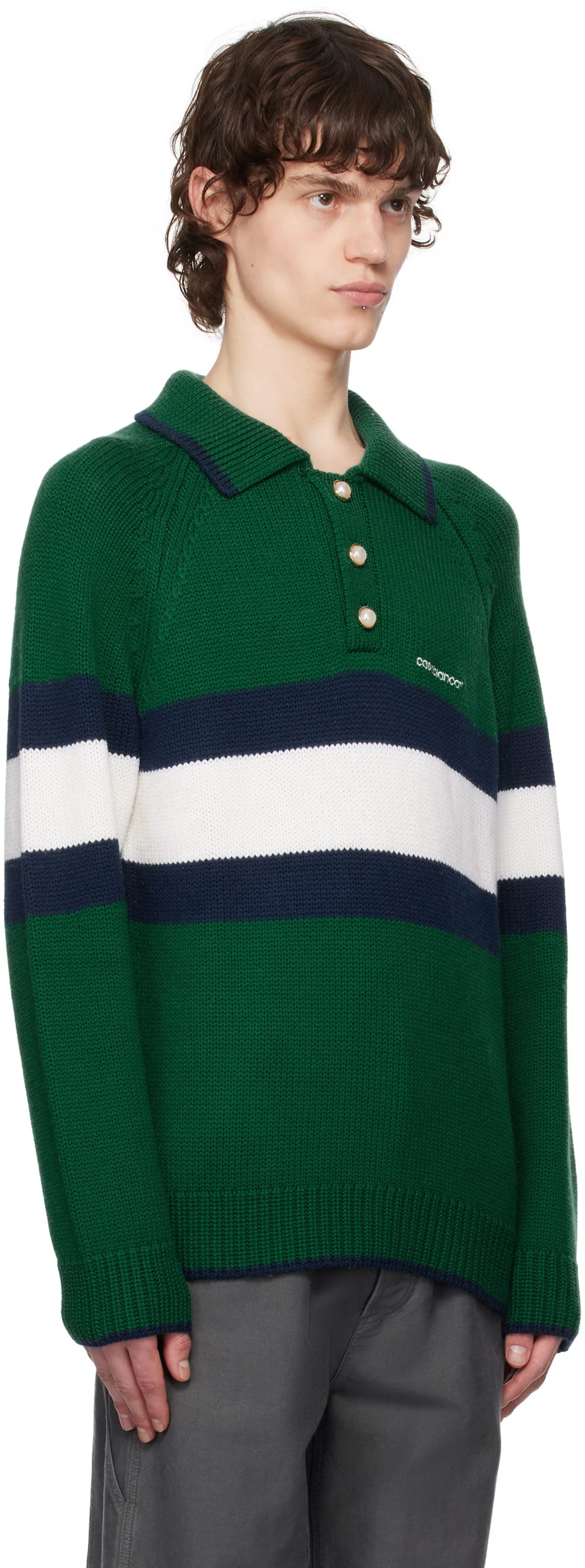Green Colourblock Long Sleeve Polo