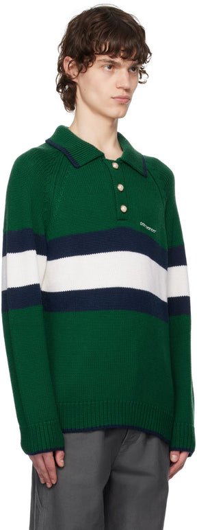 Green Colourblock Long Sleeve Polo