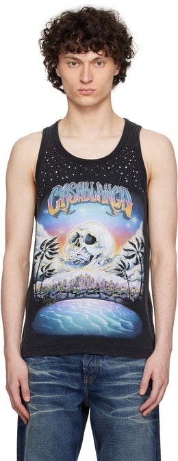 Black 'La Prémonition' Crystal Embellished Tank Top