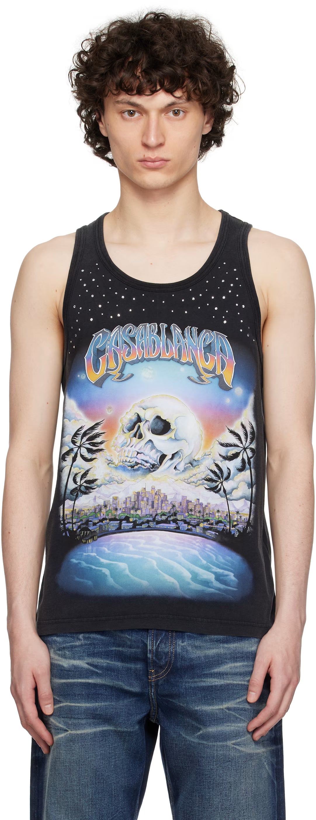 Black 'La Prémonition' Crystal Embellished Tank Top