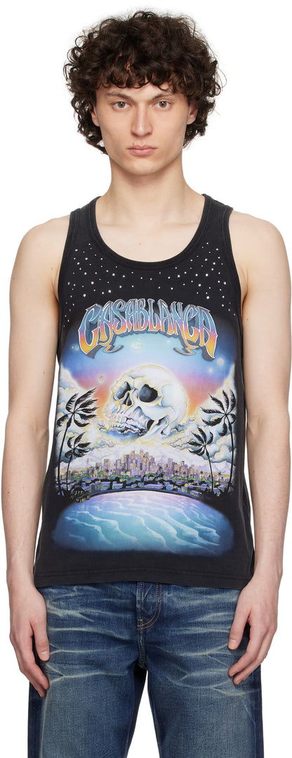 Black 'La Prémonition' Crystal Embellished Tank Top
