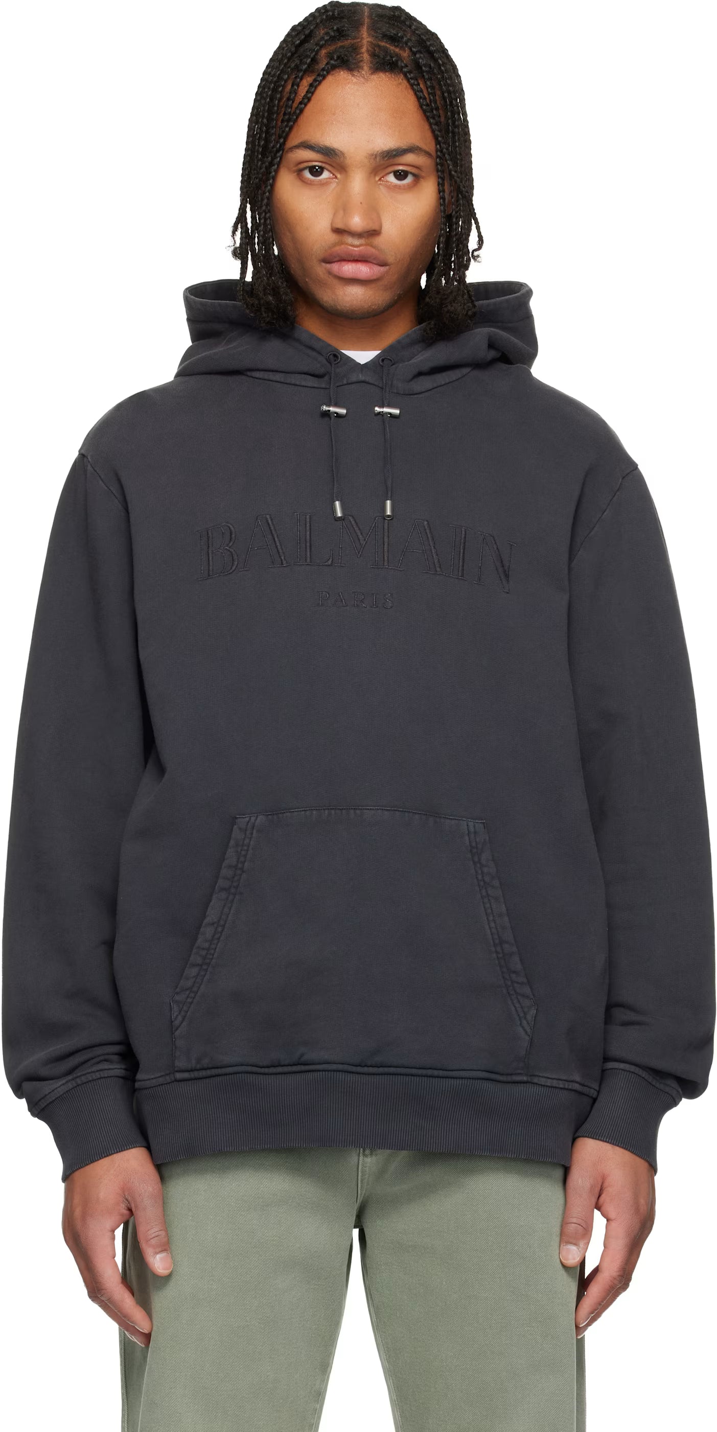 Gray Vintage 'Balmain' Embroidered Hoodie