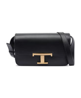 Black Leather Shoulder Bag with Push-Lock