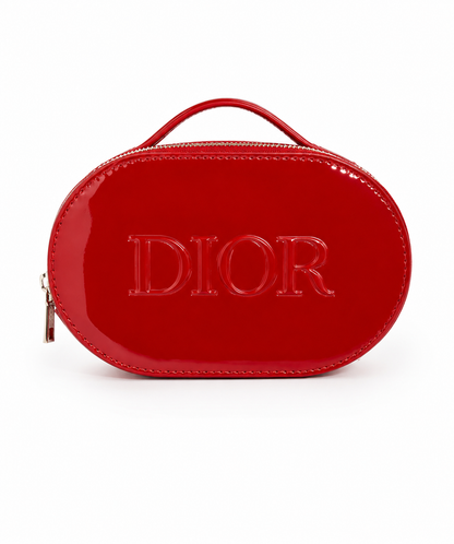 DIOR Patent Faux Leather Red Top Handle Beauty Bag + DIOR Gift Box VIP EDITION