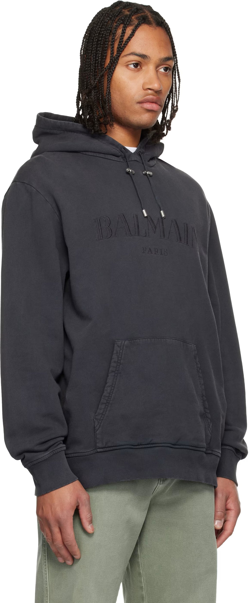 Gray Vintage 'Balmain' Embroidered Hoodie