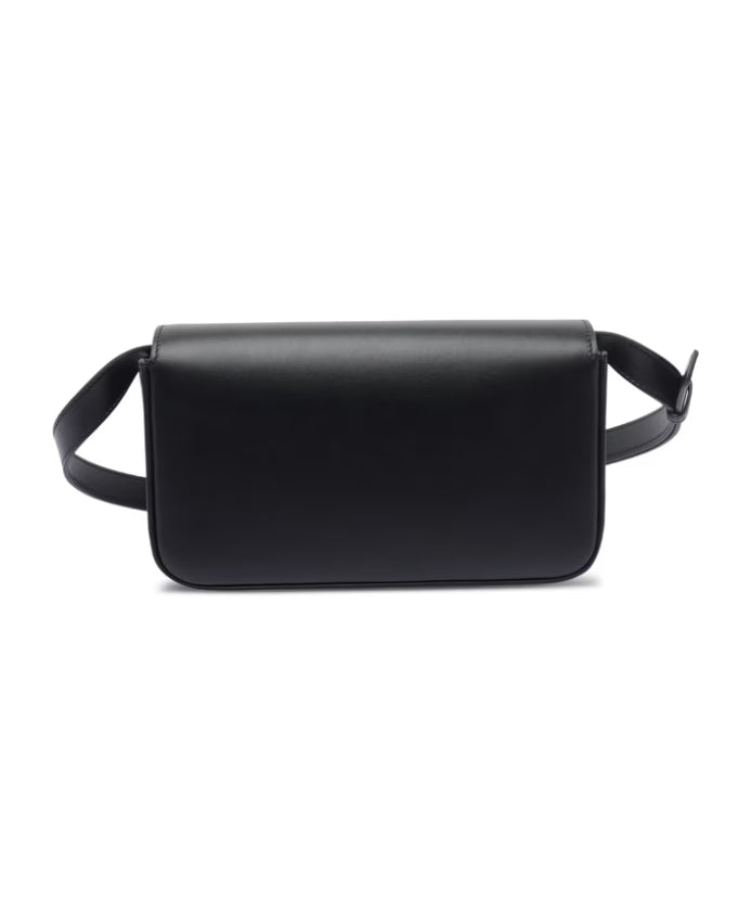 Black Leather Shoulder Bag with Push-Lock