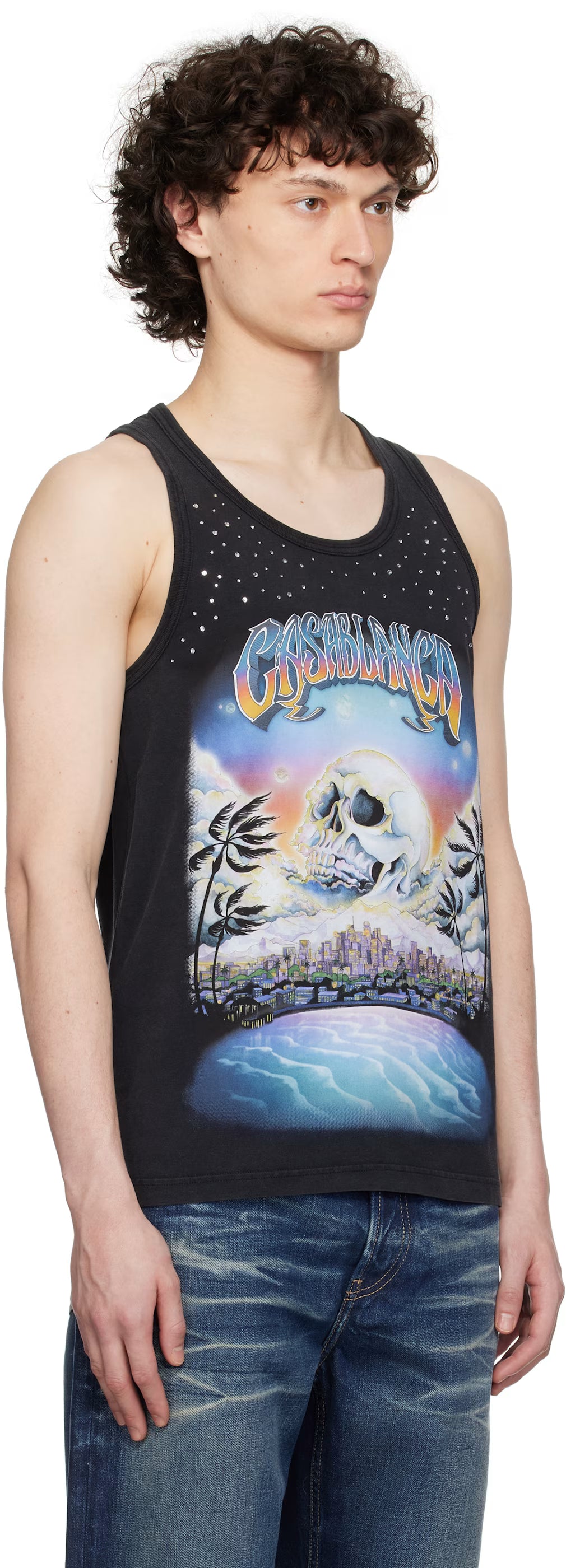 Black 'La Prémonition' Crystal Embellished Tank Top