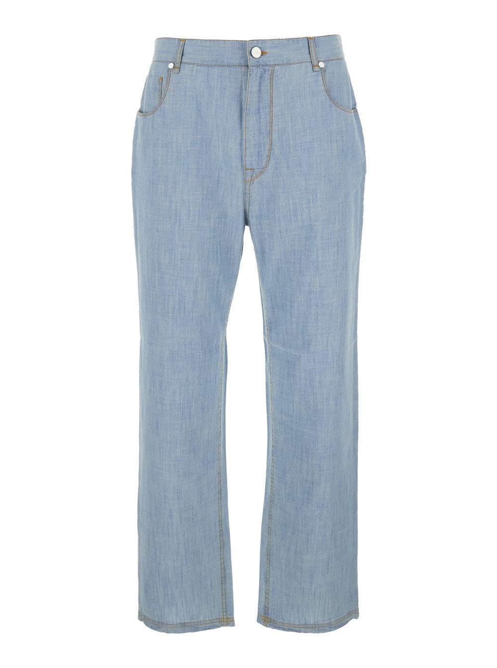 Fendi Blue Jeans with Belt Loops and Logo Patch on the Rear in Denim Man