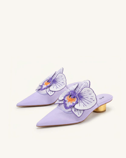 Helena Embroidery Decoration Pierced Mules - Pink