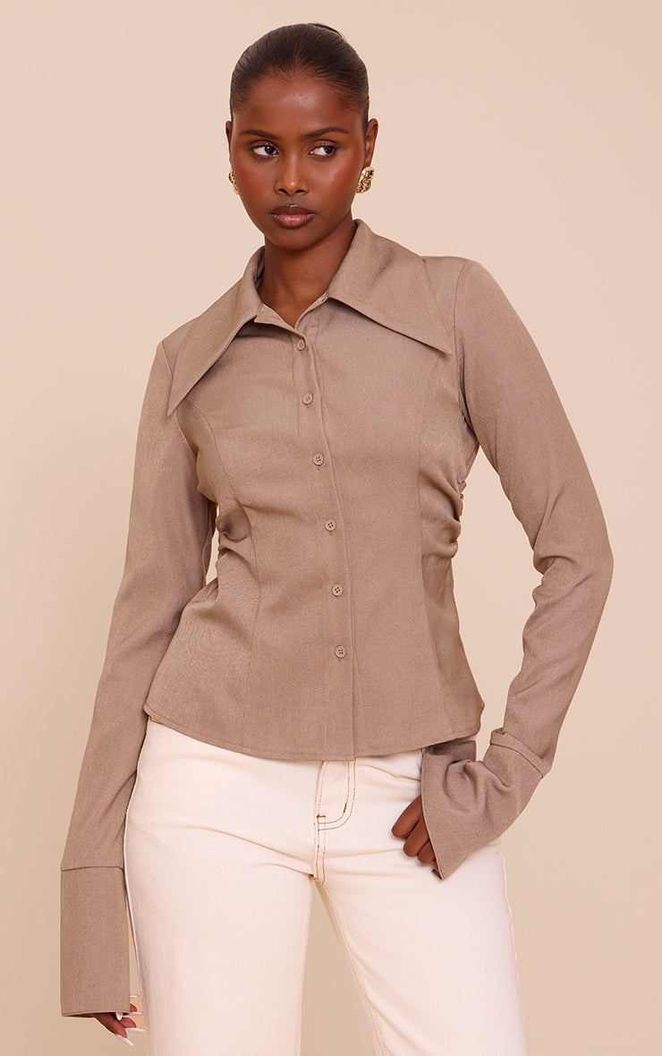 Mushroom Oversized Collar Detail Fitted Shirt