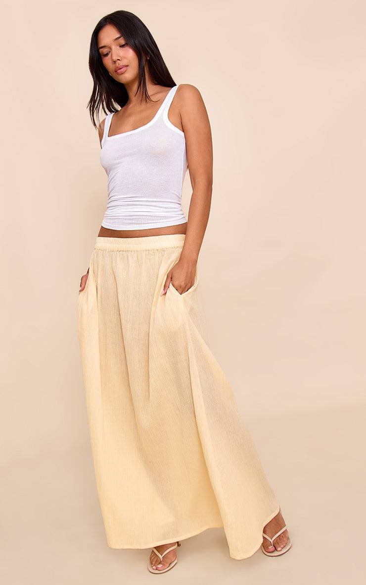 Butter Yellow Cotton Cheesecloth Elasticated Waist Maxi Skirt