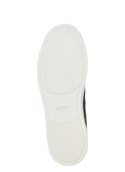 Zegna Men’s Grey Leather & Wool Slip-On Sneakers – Sanitized® Insole, Contrast Sole