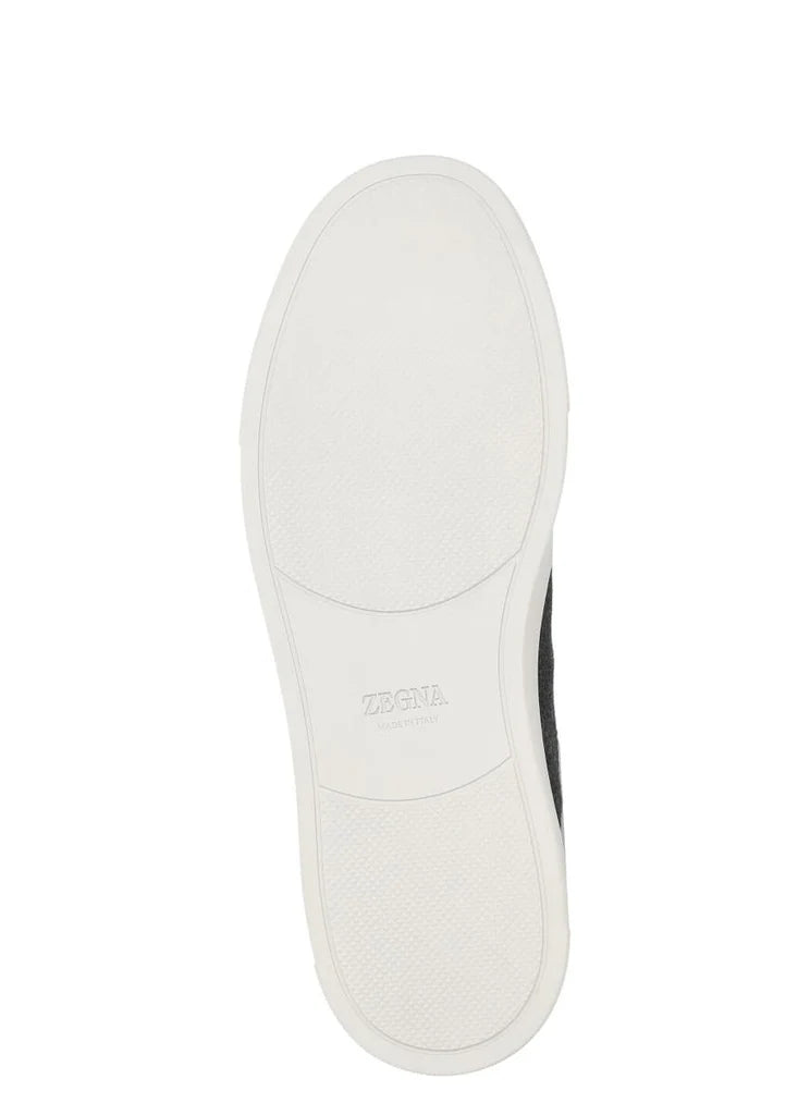Zegna Men’s Grey Leather & Wool Slip-On Sneakers – Sanitized® Insole, Contrast Sole