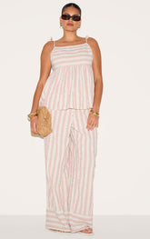 Plus Pink Woven Textured Striped Straight Leg Trousers