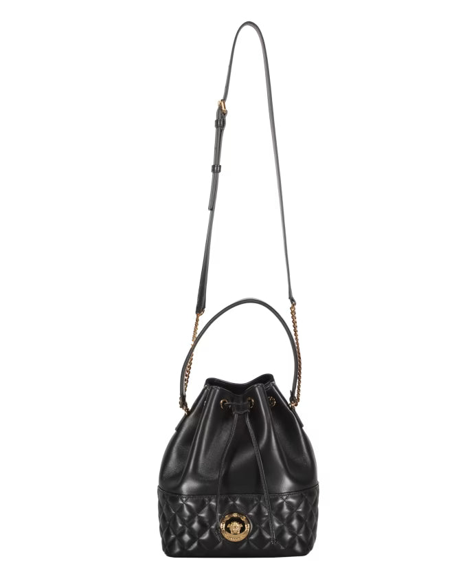 Leather Bucket Bag with Drawstring Closure