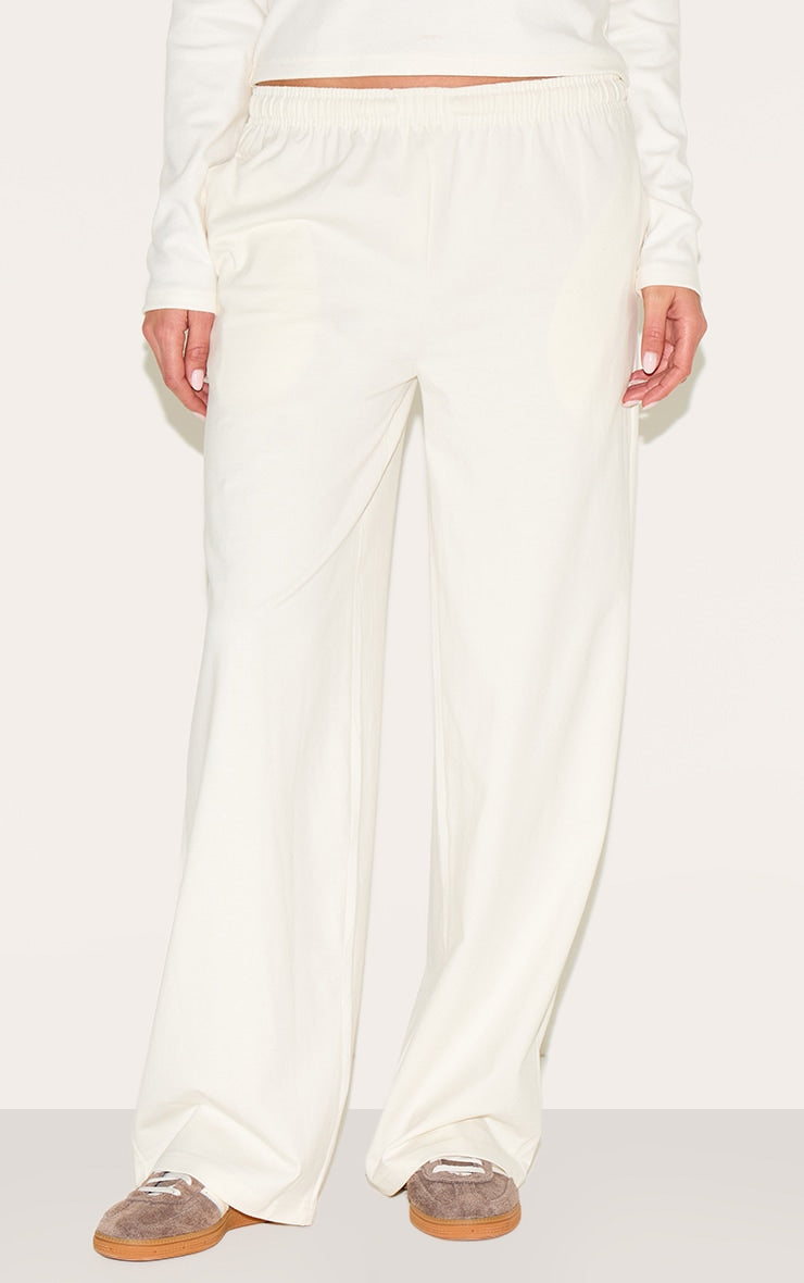 Cream Heavy Cotton Slouchy Wide Leg Trousers