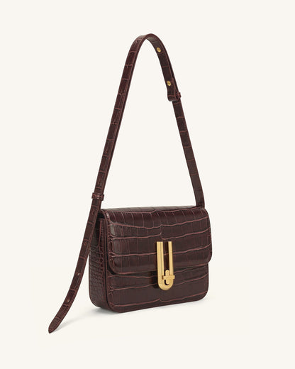 Evania Lock Shoulder Bag - Burgundy Croc