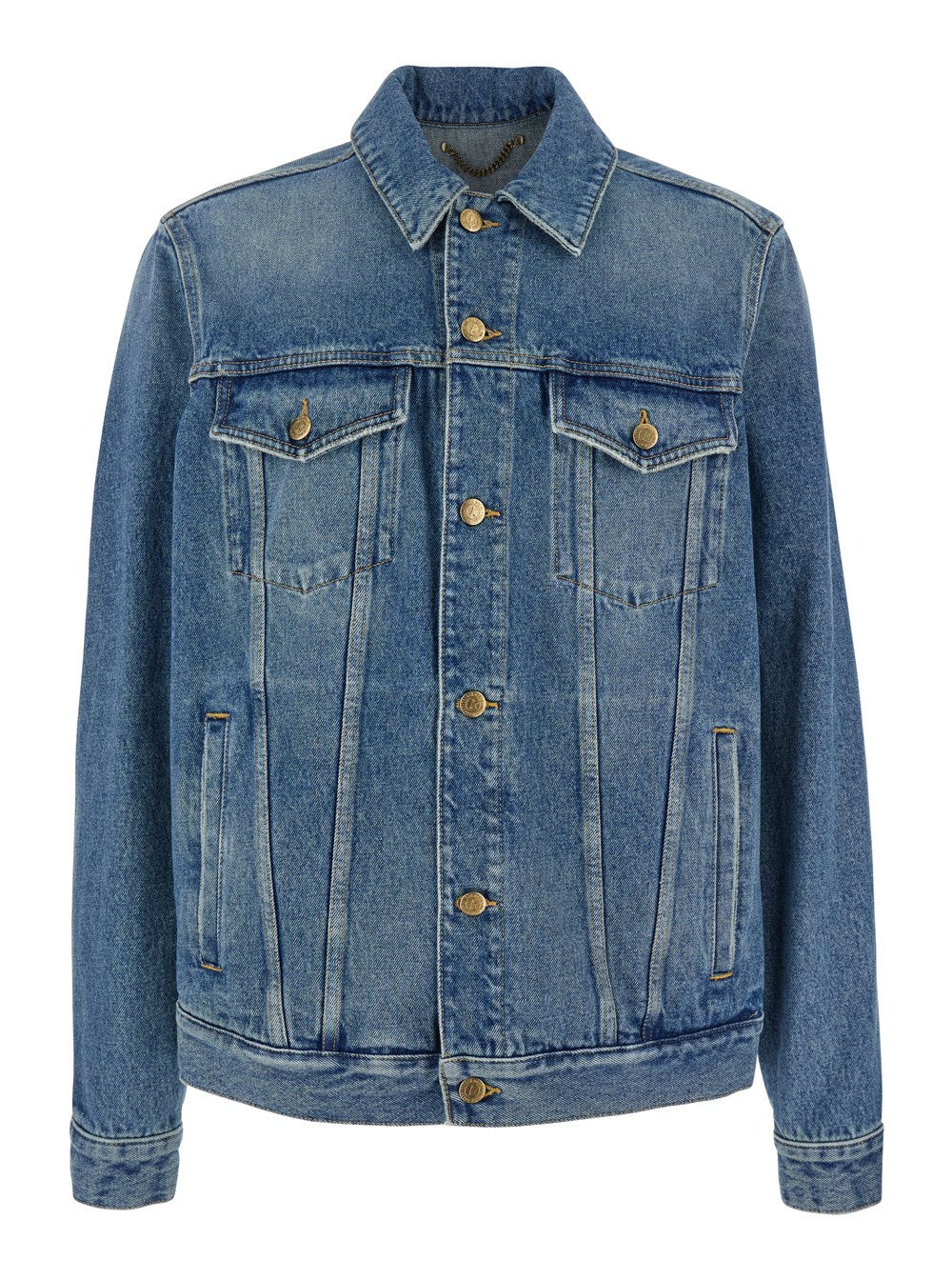 Golden goose Blue Jacket with Patch Pockets on the Chest and Logoed Metal Buttons in Denim Man