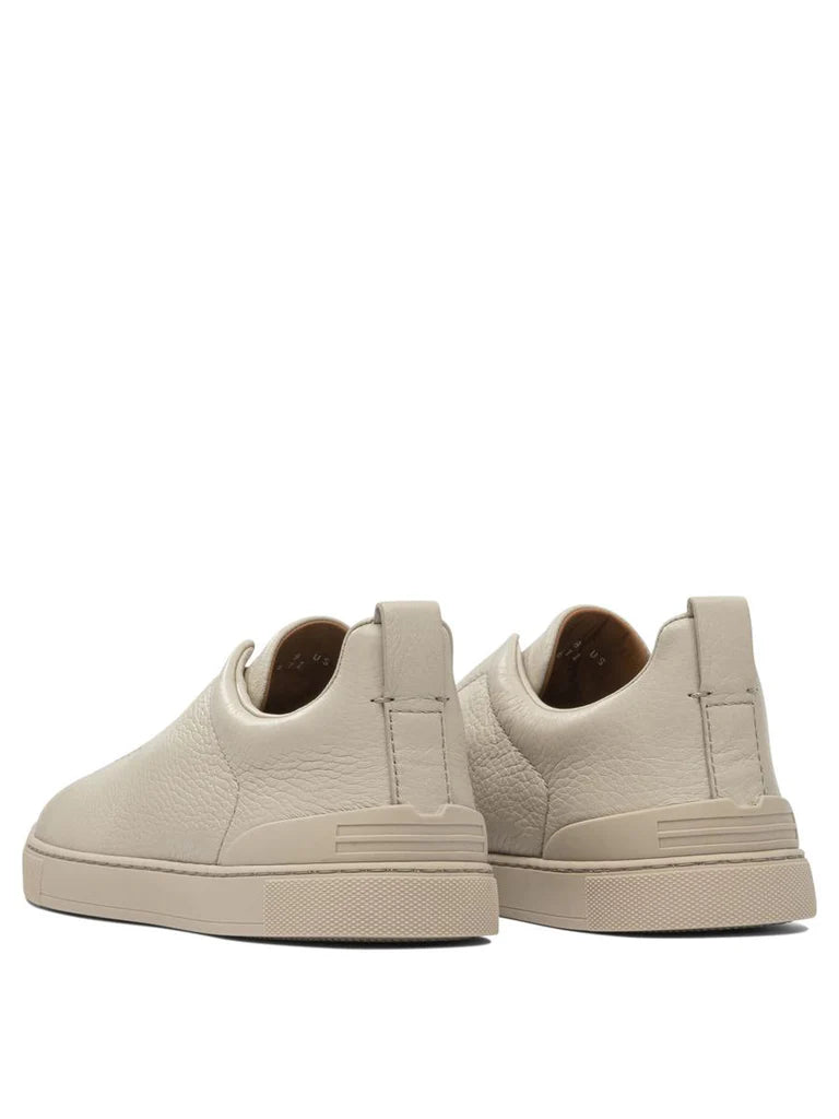 Zegna Men’s Beige Leather Sneakers – Made in Italy | 100% Leather Upper & Rubber Sole