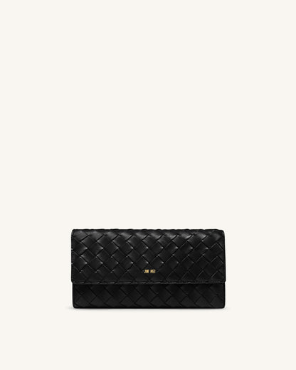 Woven Texture Flap Wallet - Chocolate