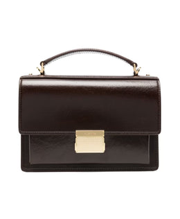Brown Calf Leather Handbag with Gold-Tone Clasp