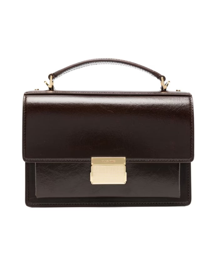Brown Calf Leather Handbag with Gold-Tone Clasp