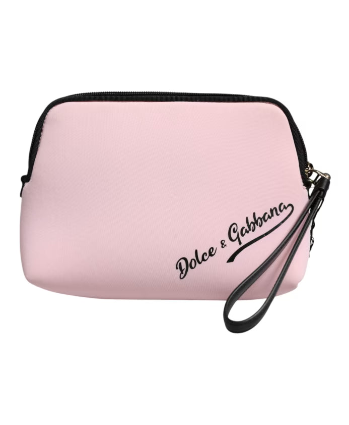 Pink Nylon Logo Print Clutch Bag