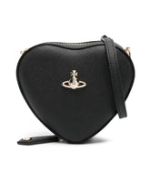 Black Faux Leather Heart Shape Orb Plaque Bag
