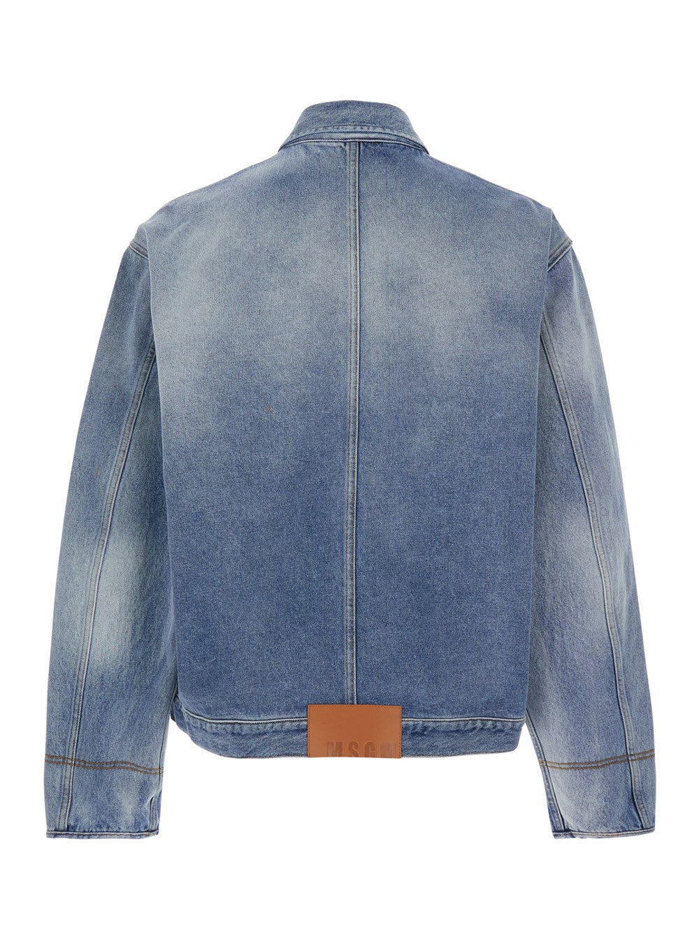 Msgm Blue Jacket with Faded Effect and Logo Embroidered on the Front in Denim Man