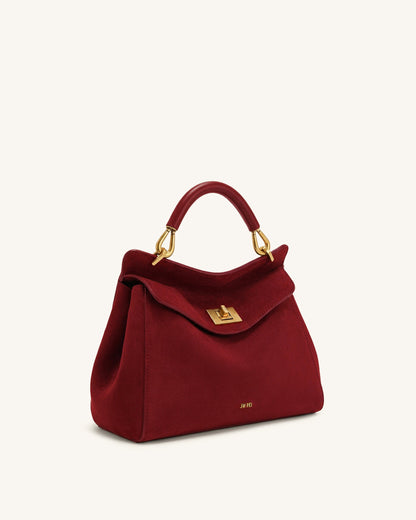 Lucia Classic Faux Suede Top Handle Bag - Taupe